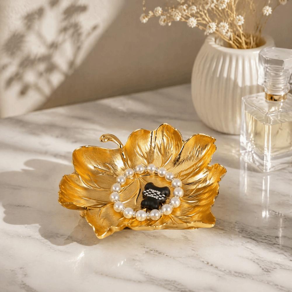 Zinc Alloy Jewelry Dish Golden Jewelry Organizer Tray Leaf Shaped Tray for Earrings