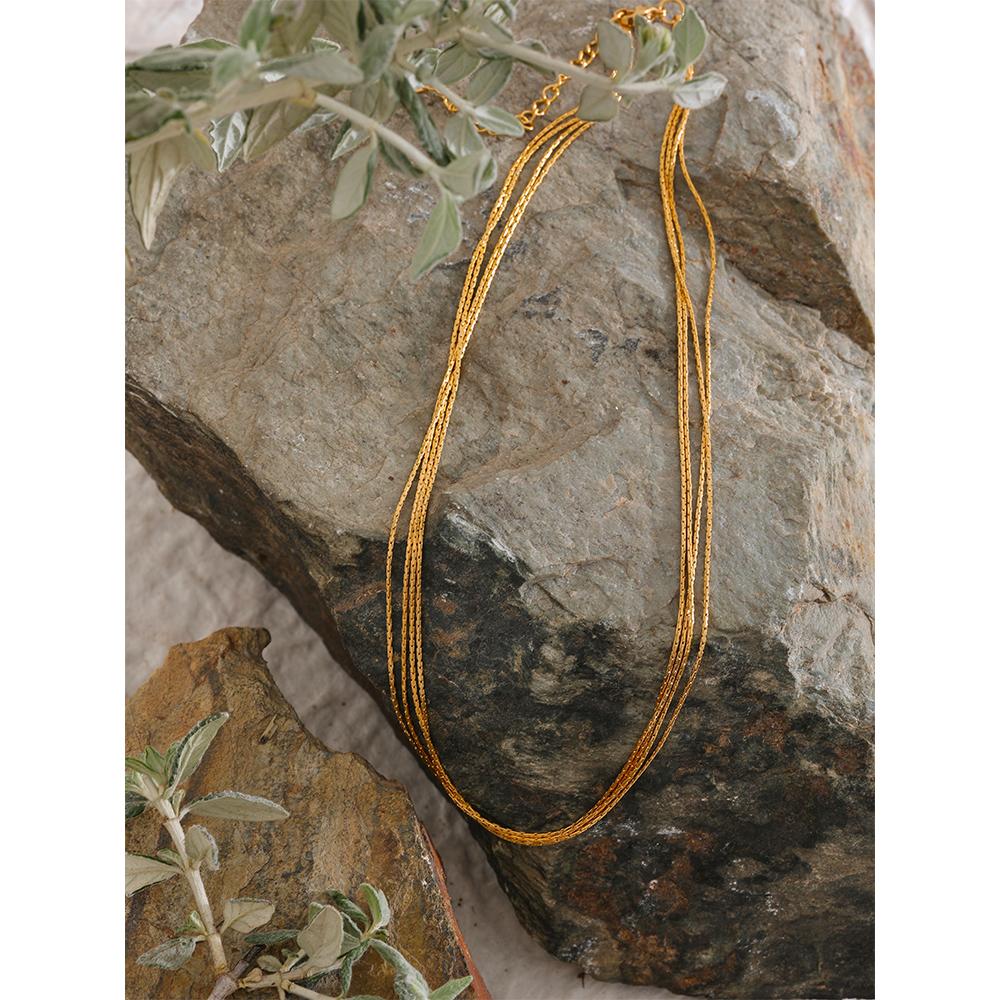 Yhpup 4 Layered Stainless Steel Thin Chain Chic Choker Neck Necklace for Women Gold Color 18K PVD Statement Waterproof Jewelry