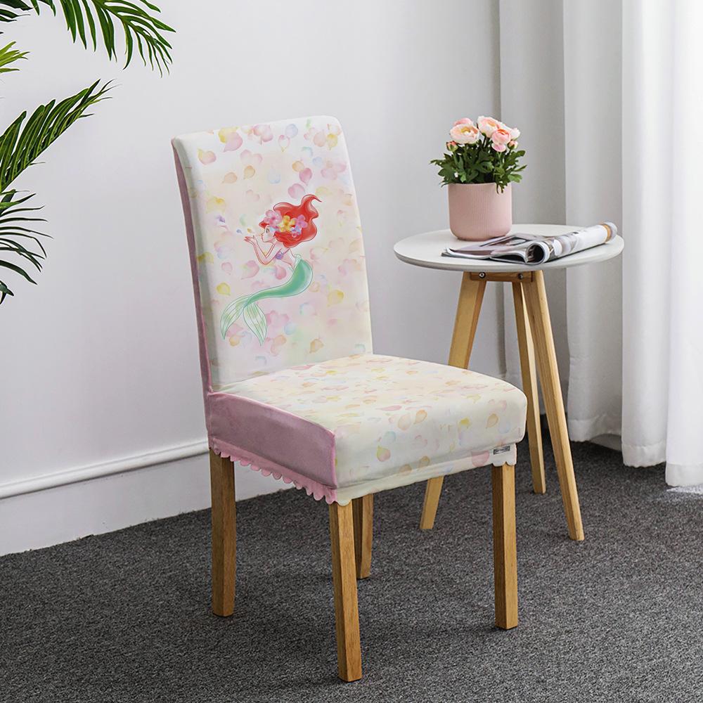 

Cute Mermaid Princess Dining Table Chair Cover Household Seat Cover Chair Cushion Elastic Thickened Four Seasons Universal 45*38*38 cm