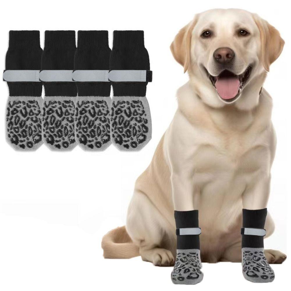 4 STÜCK Kratzschutz Strick Socken Verstellbares Band Pfotenschutz Gemütliche Hundesocken Holzböden