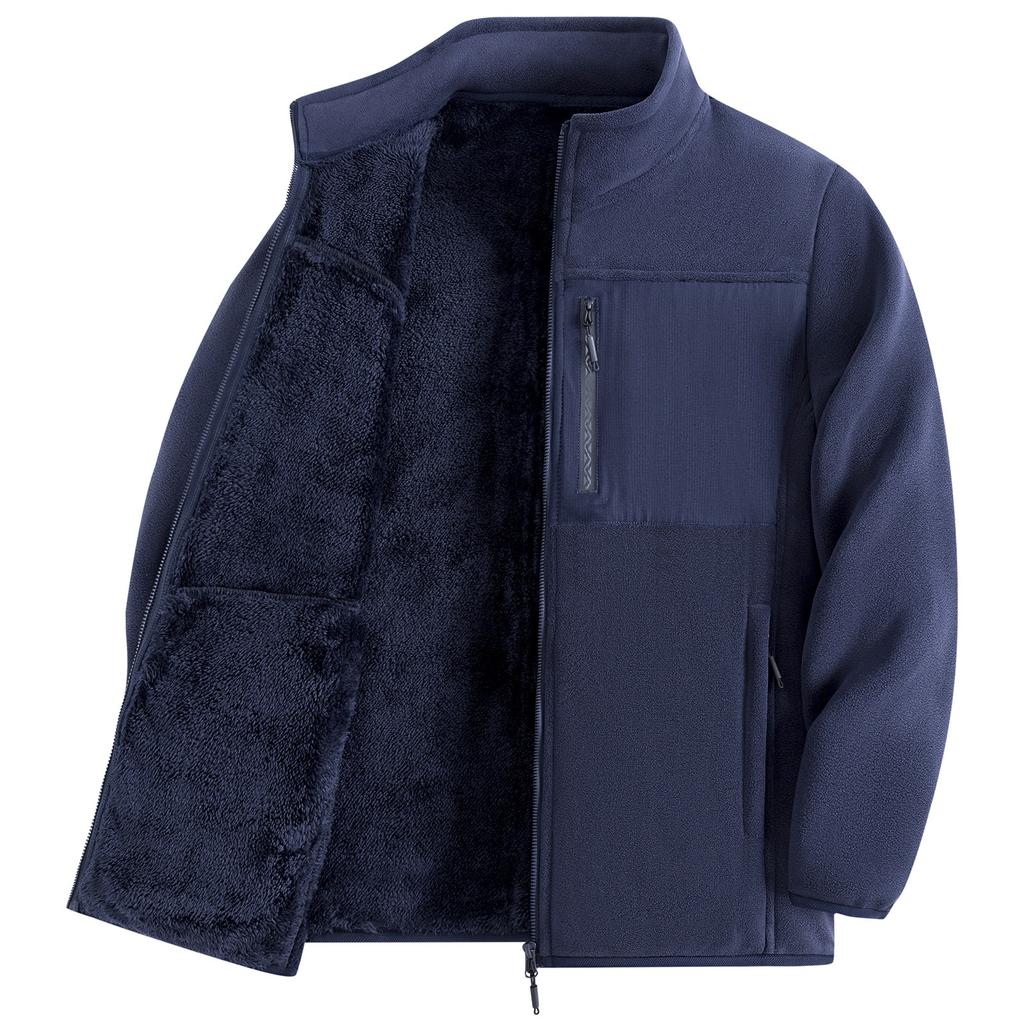 Men's Zip-collared Fleece Jacket Plus Fleece Heavy Thermal Jacket Outdoor Windproof Thermal Overcoat