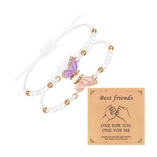 2Pcs/Set Couple Bracelet Adjustable Wax Rope Butterflies Pendant Friendship Love Bracelet with Blessing Card Bestie Matching Jewelry