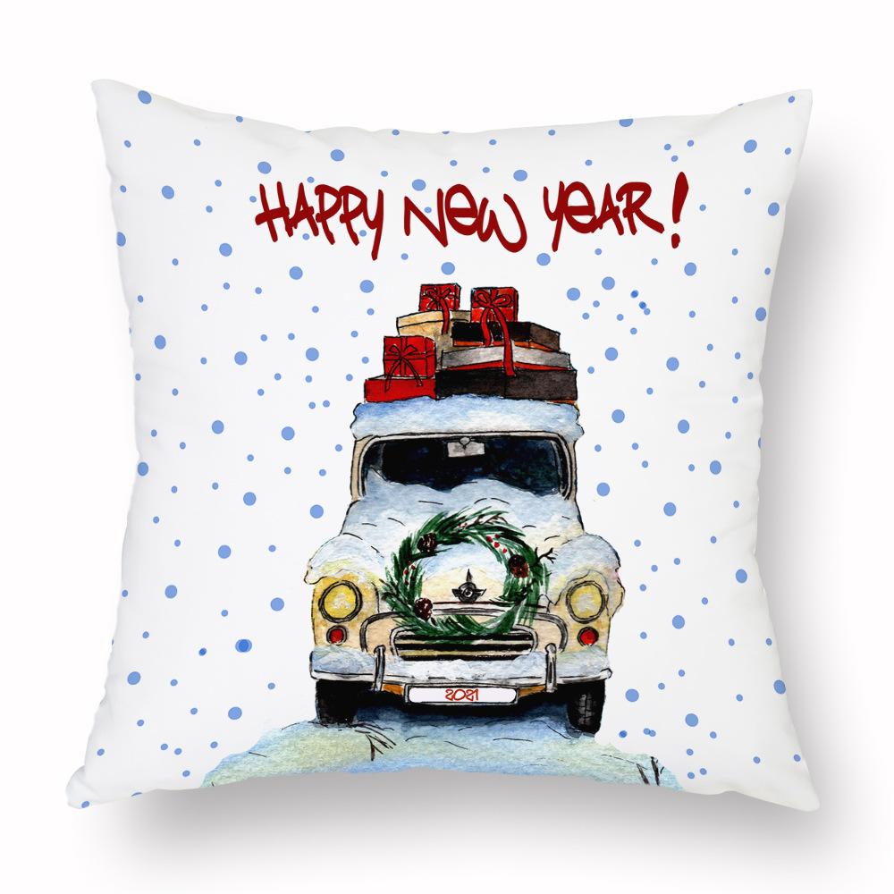 Cross-border Amazon Watercolor Christmas Pillow Case Cushion Car Living Room Cushion Manufacturer Can Be Customized