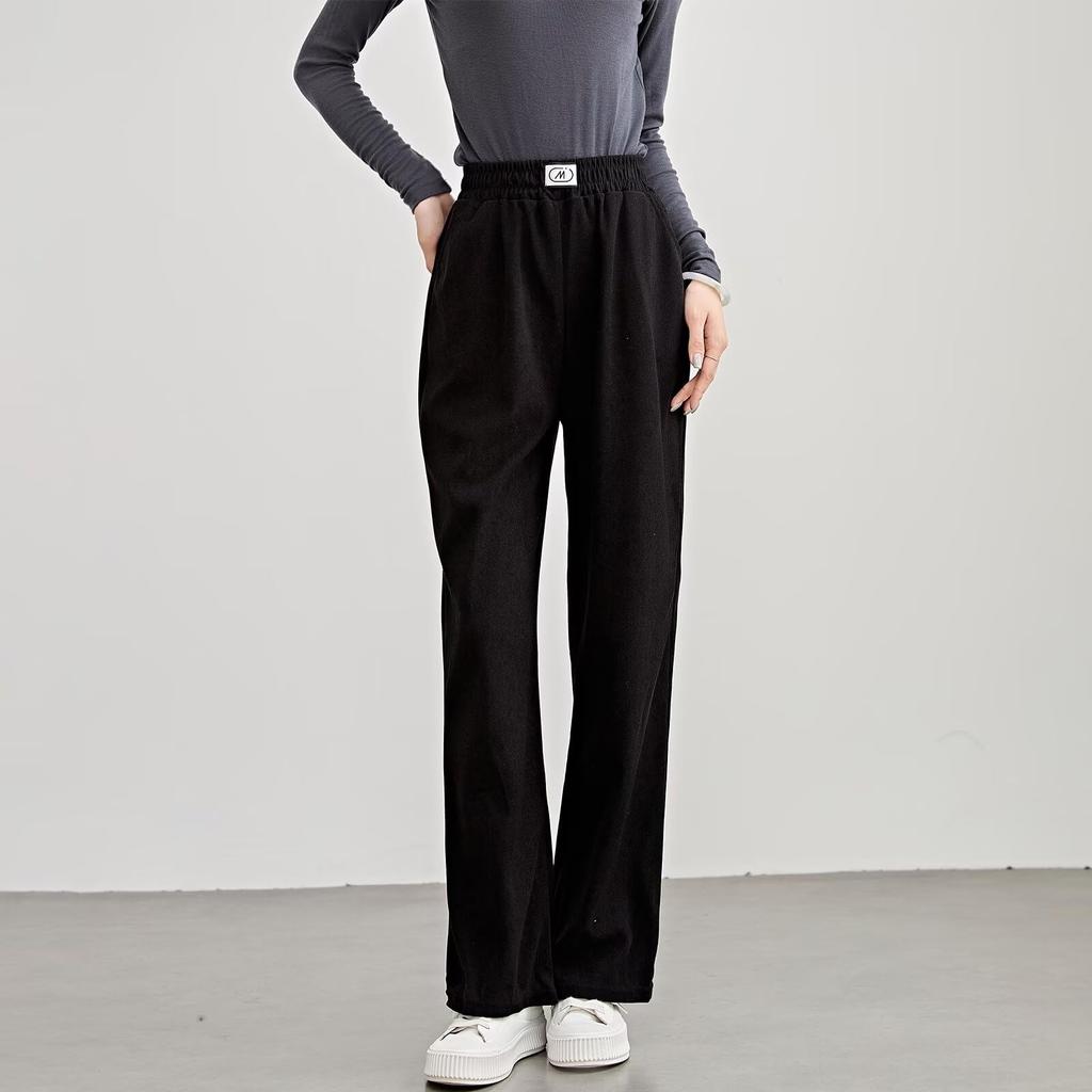 Running Sheep Wide Leg Long Loose Straight Easy Women's Pants, Trousers, Slacks, Fit, Casual, Leg, Fit, rsM118blk-L