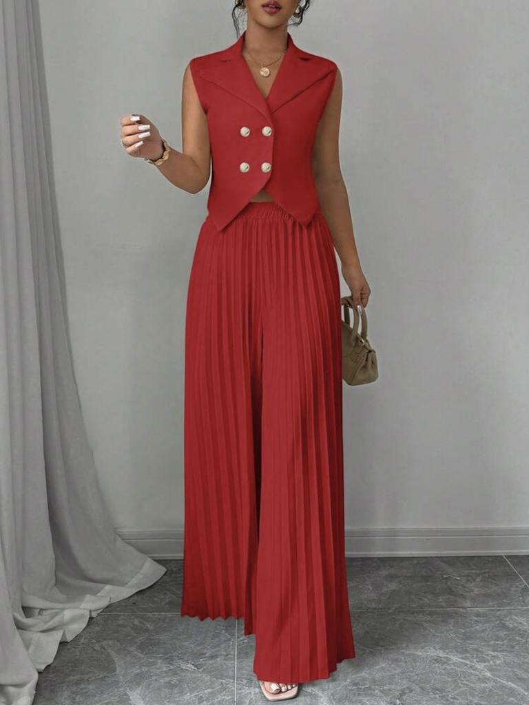 Women's New Fashion Vest Cardigan Pleated Pants Set Long Pants Outfit for Women