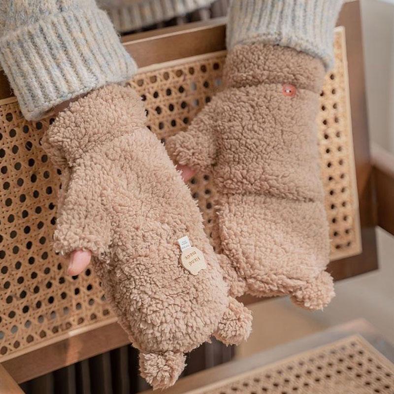 Women's Winter Warm Touch Screen Gloves Cute Cat Claw Sensory Fingerless Gloves Knitted Fluff Outdoor Flip Cover Gloves 1 Pair