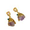Medieval Style Niche Retro Amethyst Stone Earrings Light Luxury Temperament High-end Earrings Niche Design Ear Holes