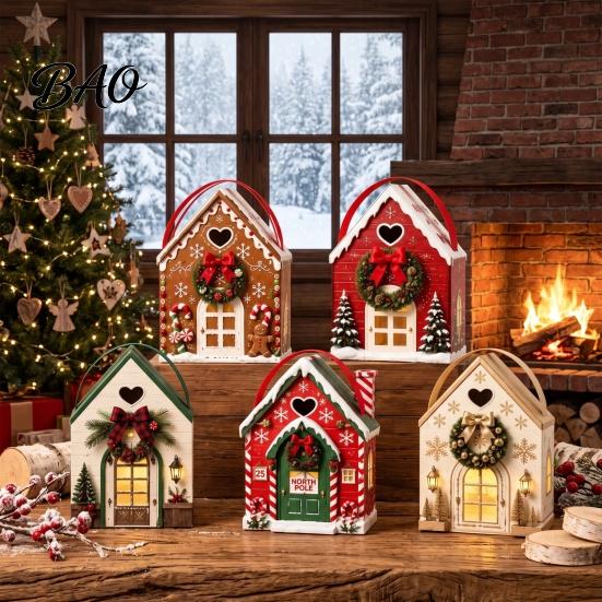 Holiday Treat Containers Christmas Wonderland Cottage Gift Box, House Shaped Paper Boxes, Exchange Packaging Snack Holder with Handle for Cookies