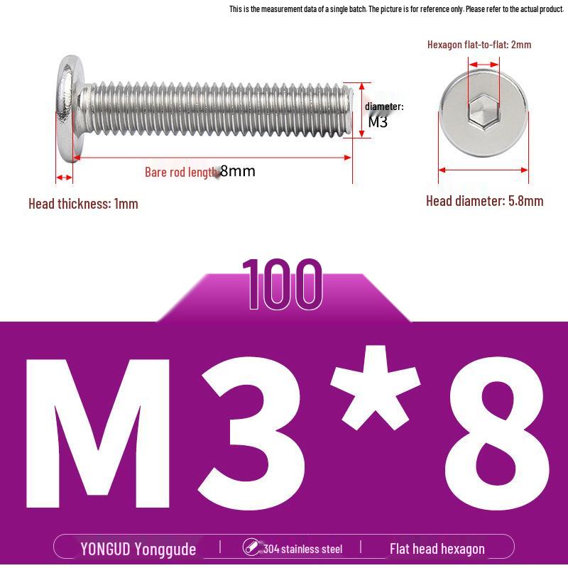 304 Stainless Steel Ultra-Thin Flat Head Hex Socket Bolt, M2-M12