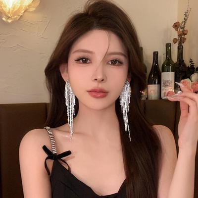 Silver Needle French Court Zircon Tassel Earrings - Elegant Geometric Studs for a Chic, Unique Look