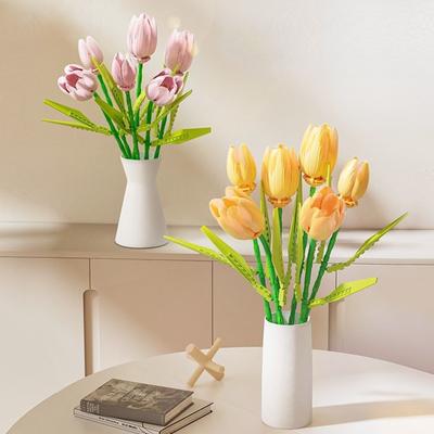 Tulip Flower Bricks Set Building Block Bouquet Model Home Decoration Plant Potted Flower Assembly Bricks Child Festive Gifts