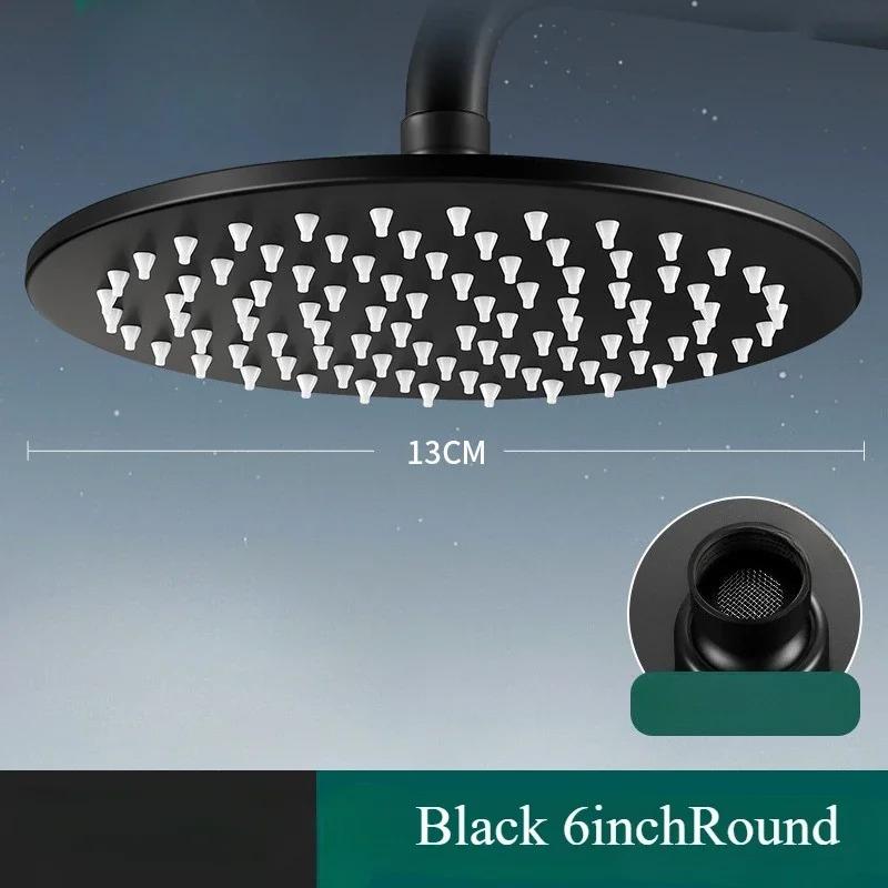 6/8 Inch Black Rainfall Shower Head Stainless Steel Rain ShowerHead Pressurized Big Panel Shower Nozzle Shower Accessories