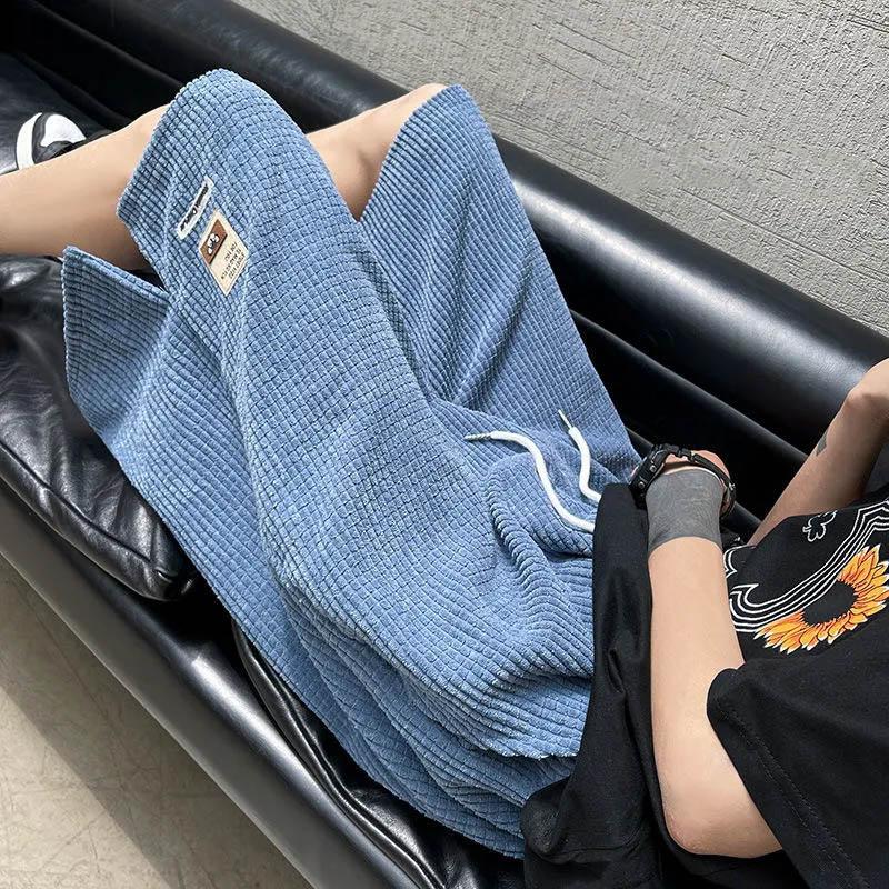 Men's Summer 7 Points Pants Breathable Slit Design Fashion Shorts Waist Drawstring Oversize Casual Shorts