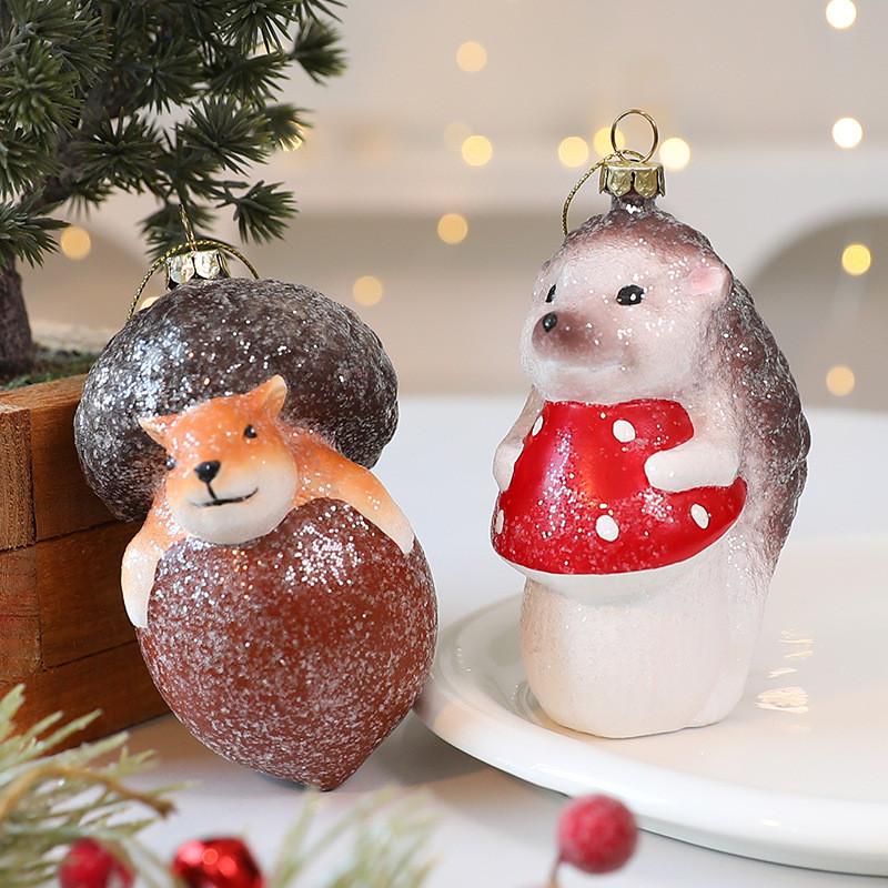 Festive Christmas Tree Ornament Squirrel Hedgehog Design Plastic Hanging Decor