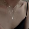 925 Silver Necklace for Women Double Layer Zircon Star Moon Pendant Necklace Delicate Chain Charm Elegant Fashion Jewelry Gifts