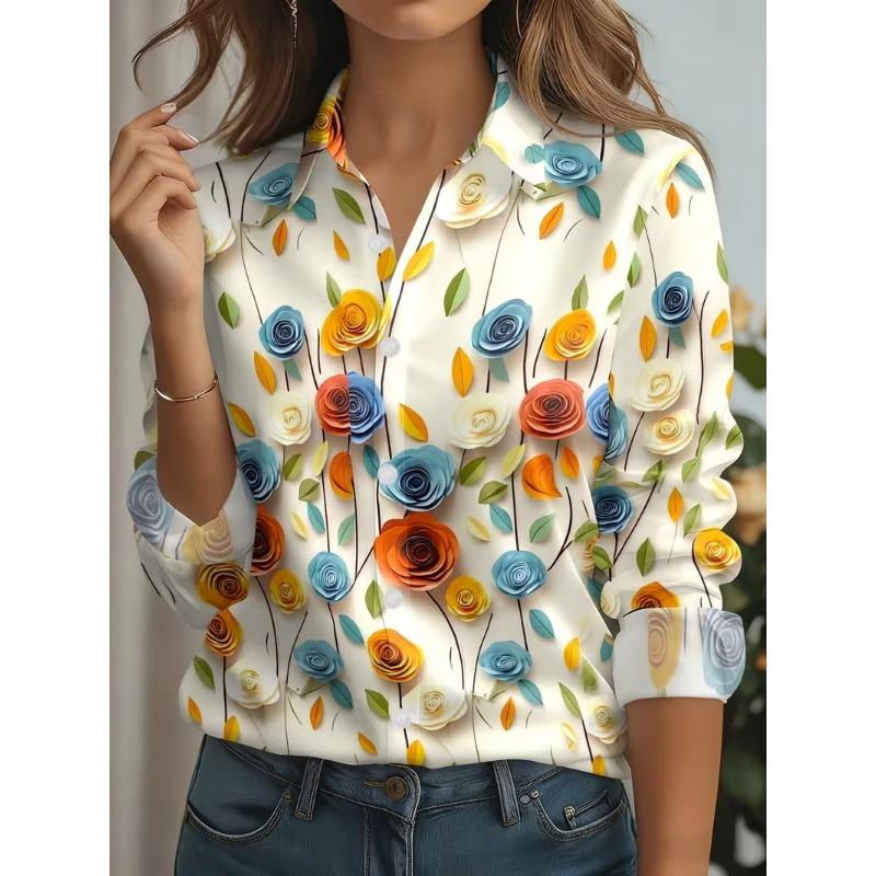 Autumn 2026 Ink Painting Print Blouse Ladies Long Sleeve Gradient Button Laple Loose Shirts Tops Casual Elegant Women's Clothing