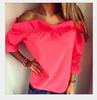 European and American One-Shoulder Ruffle Chiffon Blouse - Women's Short Sleeve T-Shirt