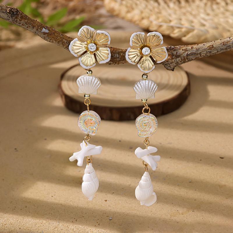 Vacation Wind Ocean Elements Shell Conch Earrings Women's Ins Niche Baroque Imitation Pearl Earrings
