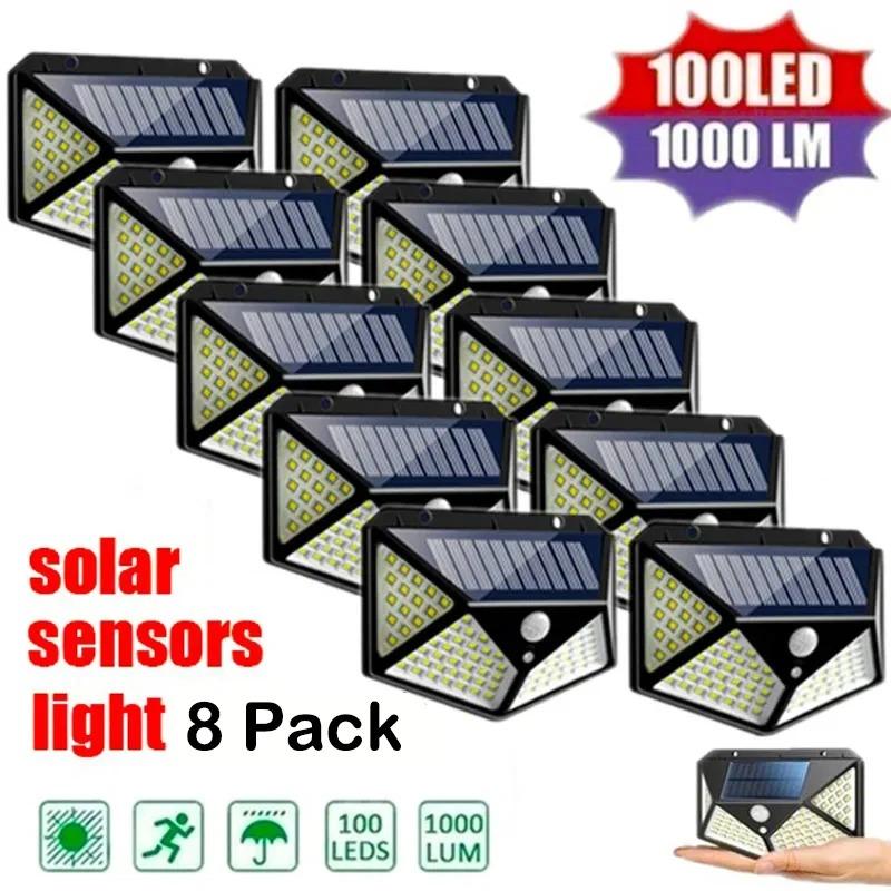 1/2/4/6/8 PCS 100 LED Solar Power Wall Light  1200mAh IP65 Waterproof  Motion Sensor Wall Lights For Garden Outside Decoration