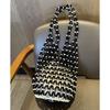 Summer Handmade Beaded Shoulder Bag Hollow-out Wooden Bead Tote French Hand-held Woven Bag Bucket Bag Reticulate Netted Handbags