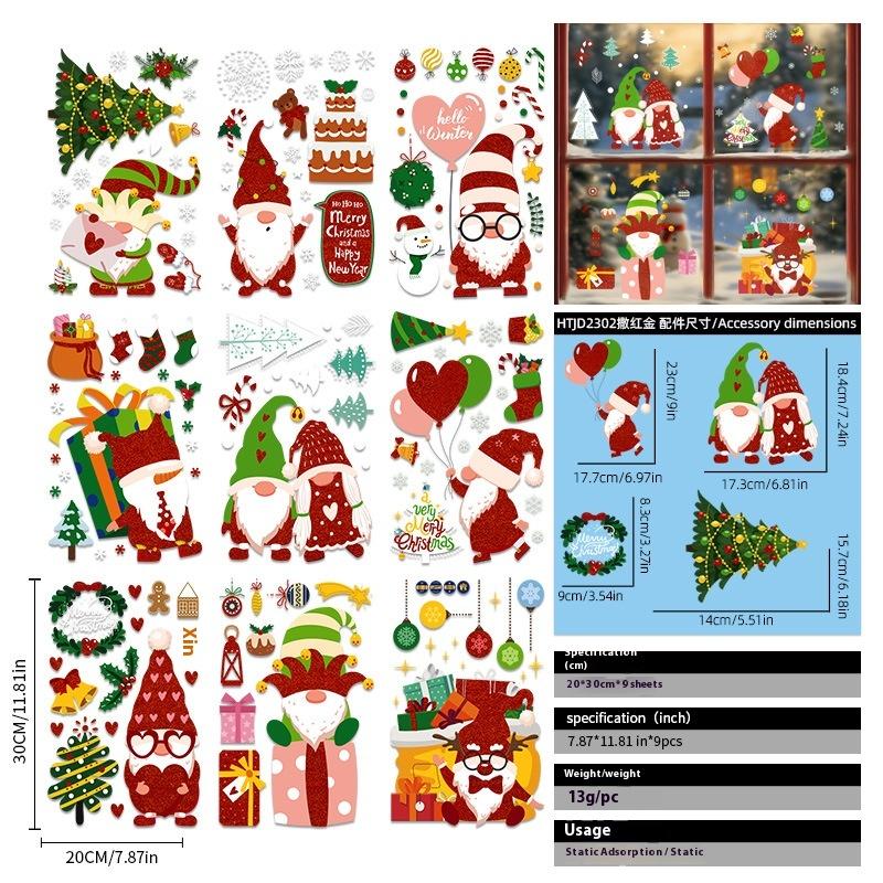 Santa Claus Christmas Ornaments Static Stickers Window Grilles Scene Arrangement Glass Doors Stickers Windows