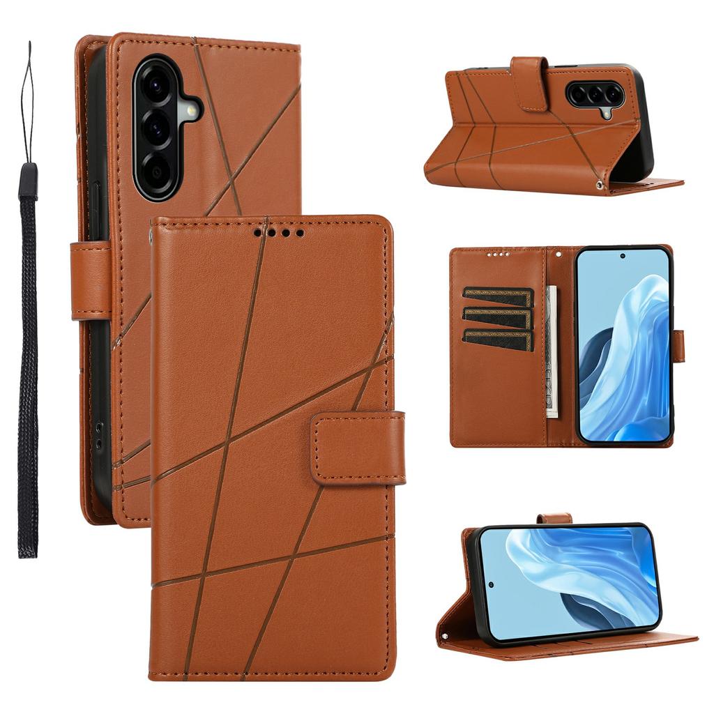 For Samsung Galaxy A57 5G Phone Case Line Imprint Leather Wallet Cover with Wrist Strap