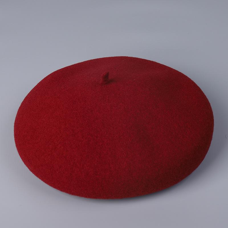 Winter Warm High Quality Australian Wool Roll Edge Beret Cap Women'S Winter Elegant Dome Solid Color Wool Painter Hat