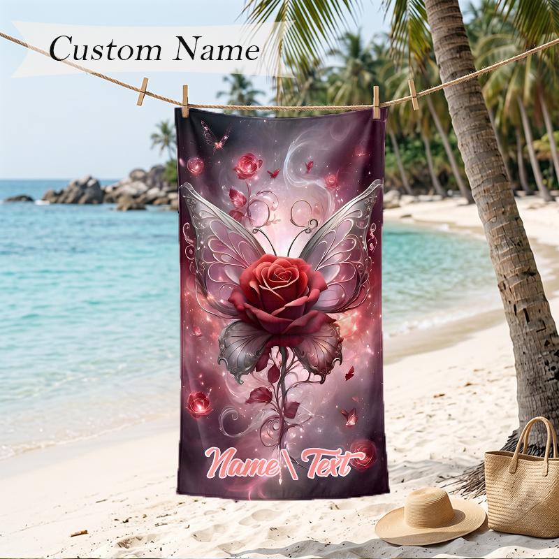 Dark Gothic Custom Name Printed Beach Towel Personalized Soft Towel For Swimming Beach Travel