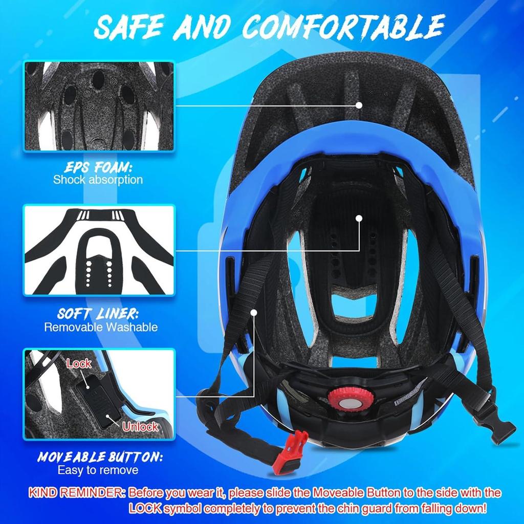Casco da Bicicletta per Bambini, Casco Integrale Regolabile Staccabile per Ciclismo, Casco per Bambini – Bicicletta, Skateboard, Scooter Attrezzatura Protettiva.