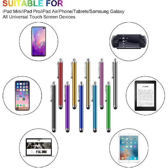 Stylus Pen [10 Pack] Universal Capacitive Touch Screen Pens for Tablets, iPad mini, iPad Pro, iPad Air, Smartphones, Samsung Galaxy - Multiple Colors