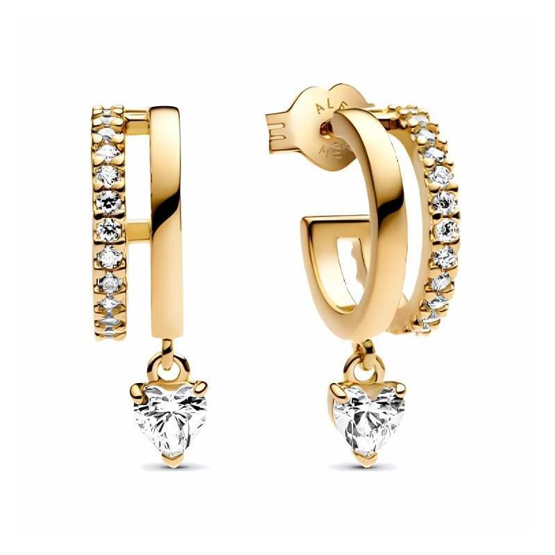 Pandora Double-linked heart-shaped pendant gold-plated earrings women s gold 263685C01
