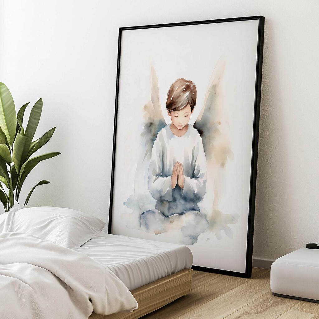Angelic Prayer of a Boy Angelic Prayer of a Boy, 40X50 Cm, Gold Aluminum Frame, 230 Gsm Matte Paper
