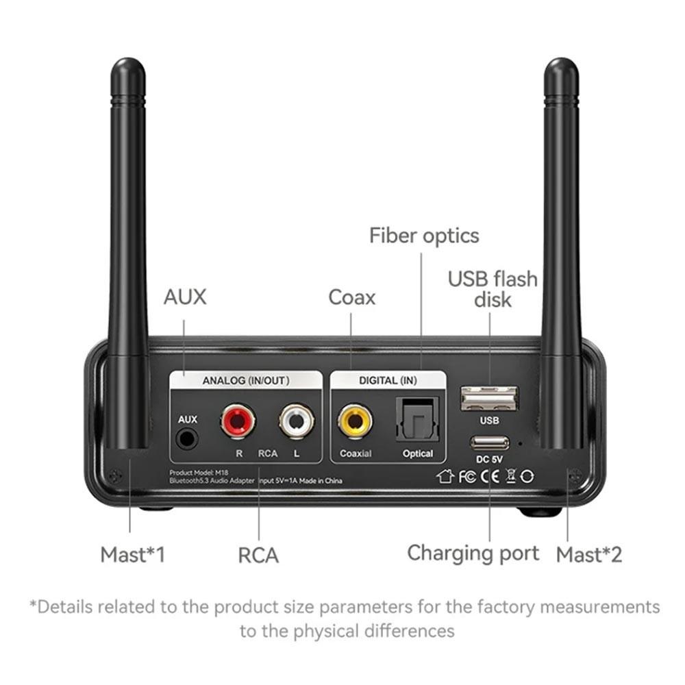 Bluetooth 5.3 DAC Converter Wireless Audio Receiver Transmitter Coaxial Optical 192KHz Digital to Analog Adapter with MIC
