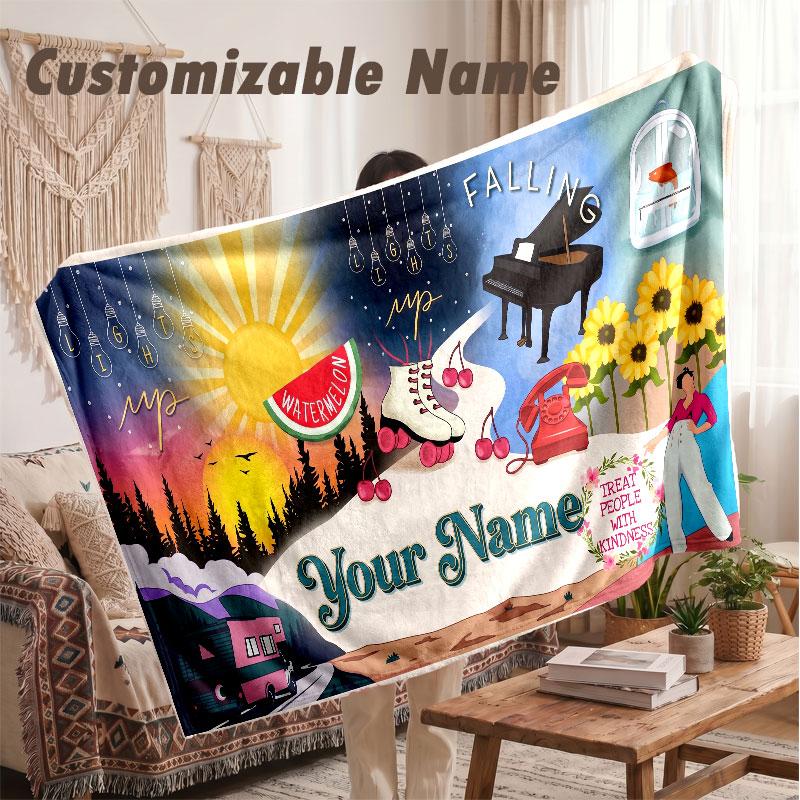 Custom Name Flannel Blanket,Harry Styles Lightweight Warm Bed Blanket For Couch & Holiday Gift