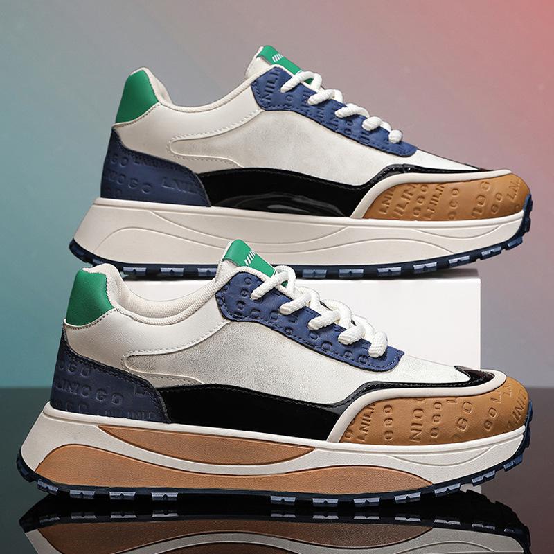 Scarpe da ginnastica da uomo autunnali e invernali a taglio basso con suola spessa, rialzanti, imbottite, calde, in cotone, casual, sportive