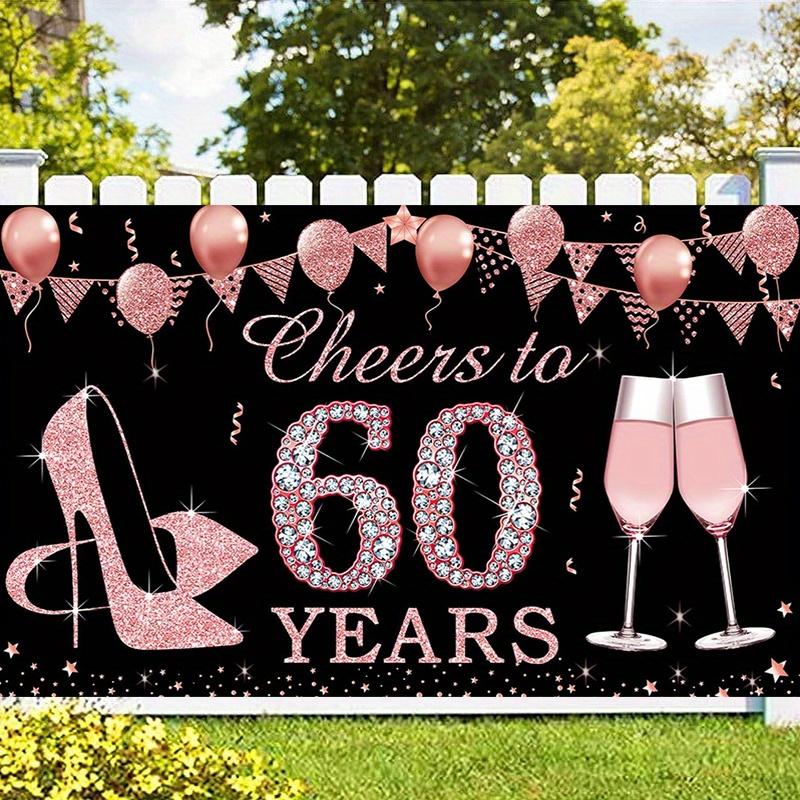 Party Backdrop Fabric 1 Piece 60th Birthday Decoration Banner "To Celebrate 60 Years" Rose Gold 60th Birthday Backdrop Fabric