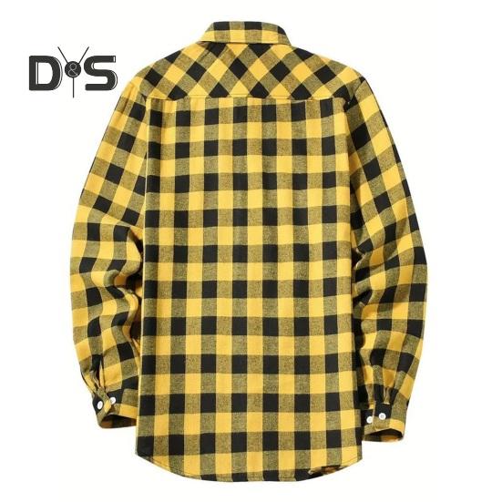 Fall Winter Men Shirt Coat Plaid Print Long Sleeves Chest Pocket Turn-down Collar Single-breasted Loose Contrast Color Jacket