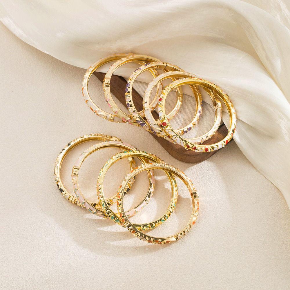 Ethnic Vintage Cloisonne Bangle Shiny Women's Hand Bracelet Craft Hollow Out Flower Bangle  Woman