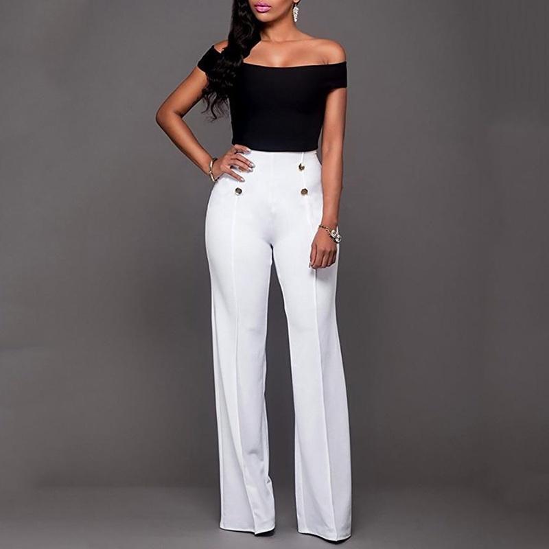Casual High Women Waist Flare Wide Leg Long Pants Summer Fashion 5 Color