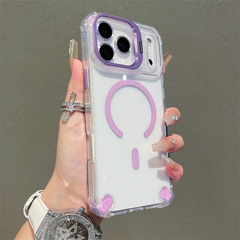 New Magnetic Clear Case For iPhone 17 Pro Max 17Air 17Pro Case For Magsafe Wireless Charge With Glass Lens Protector Stand Cover