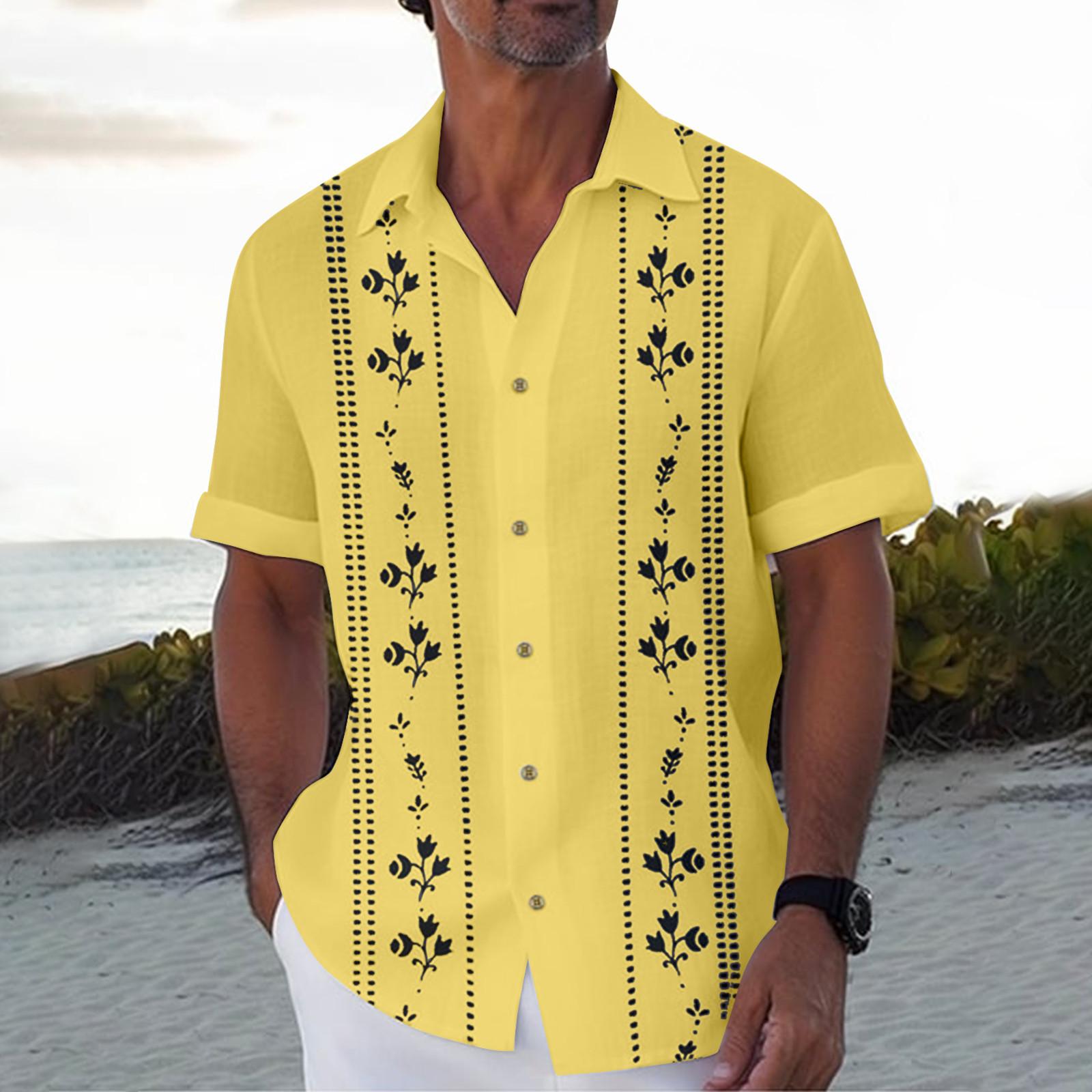 

Гавайская рубашка для мужчин, мужские винтажные рубашки для боулинга на пуговицах, летняя пляжная рубашка с коротким рукавом XL жёлтый