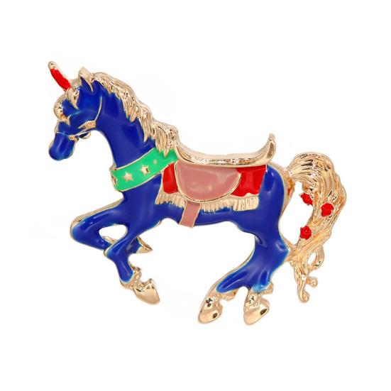 Broszka Koń Wielokolorowa Emalia Złote Krawędzie Kreskówkowy Wzór Rok Konia Pin Torebki Szaliki Akcesoria