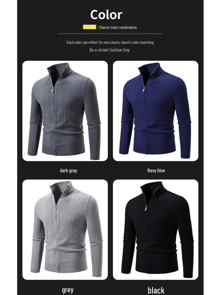 2024 Men's Trendy Fashion Zipper Cardigan Knit Sweater Jacket