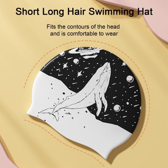 Swimming Hat High Elasticity No Constraint Comfortable To Wear Double-sided Print Waterproof Silicone Swim Pool Hat Curly Short Medium Long