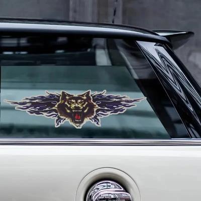 1 Stück Autoaufkleber Aggressiver Wolf Flamme Autoaufkleber Wasserdicht Vinyl-Aufkleber für SUV-Karosserie & Heckscheibe Rennstil Dekoration