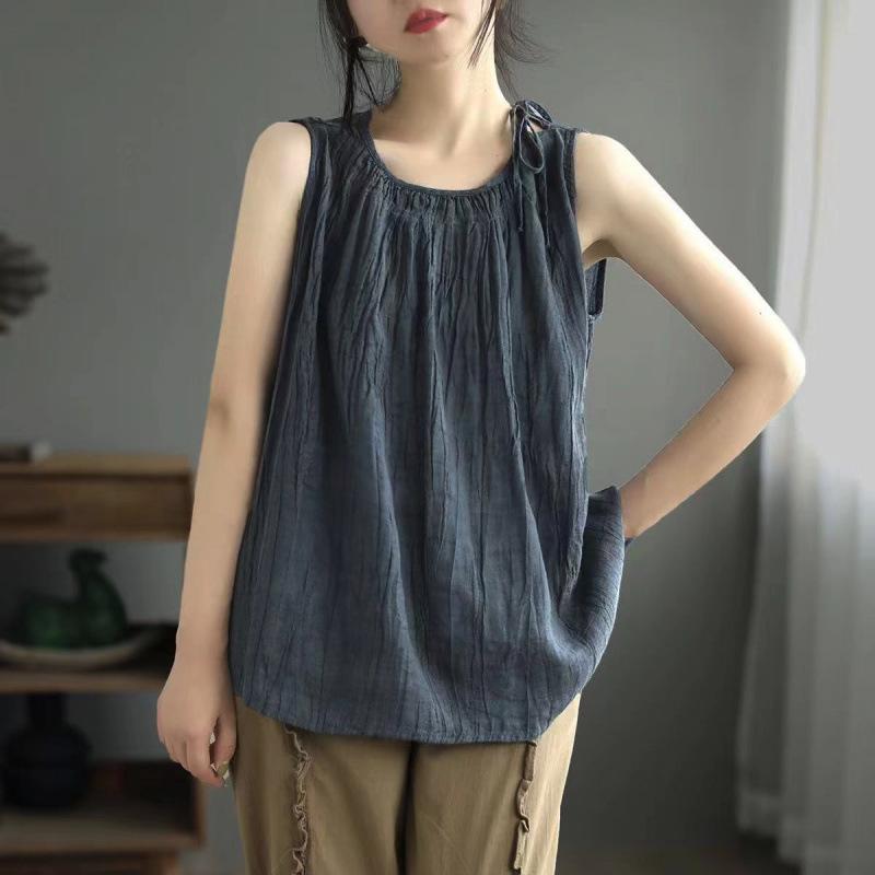 Cotton Linen Vest Women Summer Vintage Loose Casual Sleeveless Tops