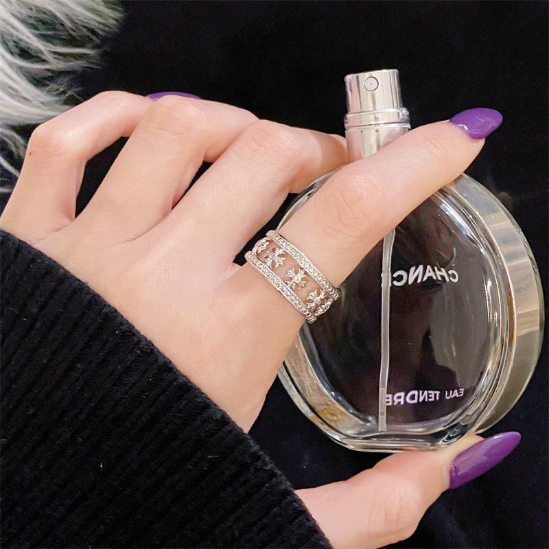 New Xiaoxiangfeng Rhombus-Shaped Woven Zircon-Inlaid Open Ring, Light Luxury, High-End, Niche Design, Simple Jewelry Women