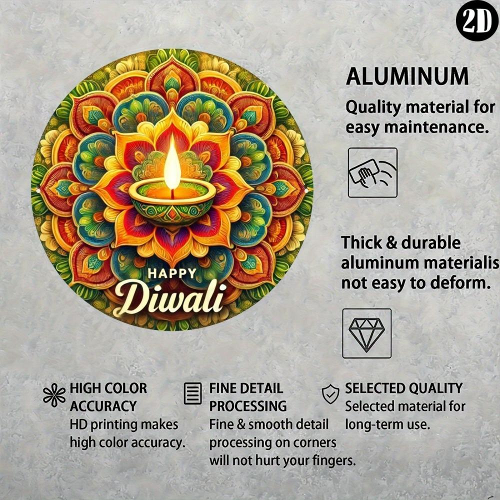 Metal Wall Art Hindu Festival Diwali Round Sign Home Office Decor Durable Aluminum Gift for Cafe Bar Living Room Indoor Outdoor