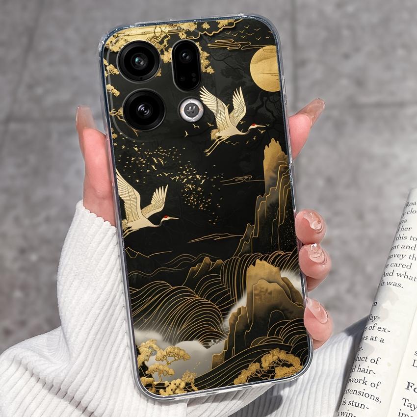 For Oppo Find X9 X8 X7 X5 Pro X2 Lite Reno8 Pro Pro+ Phone Case Black Cat Wine Glass Patterns Transparent TPU Protection Covers For Oppo Bumper Casing