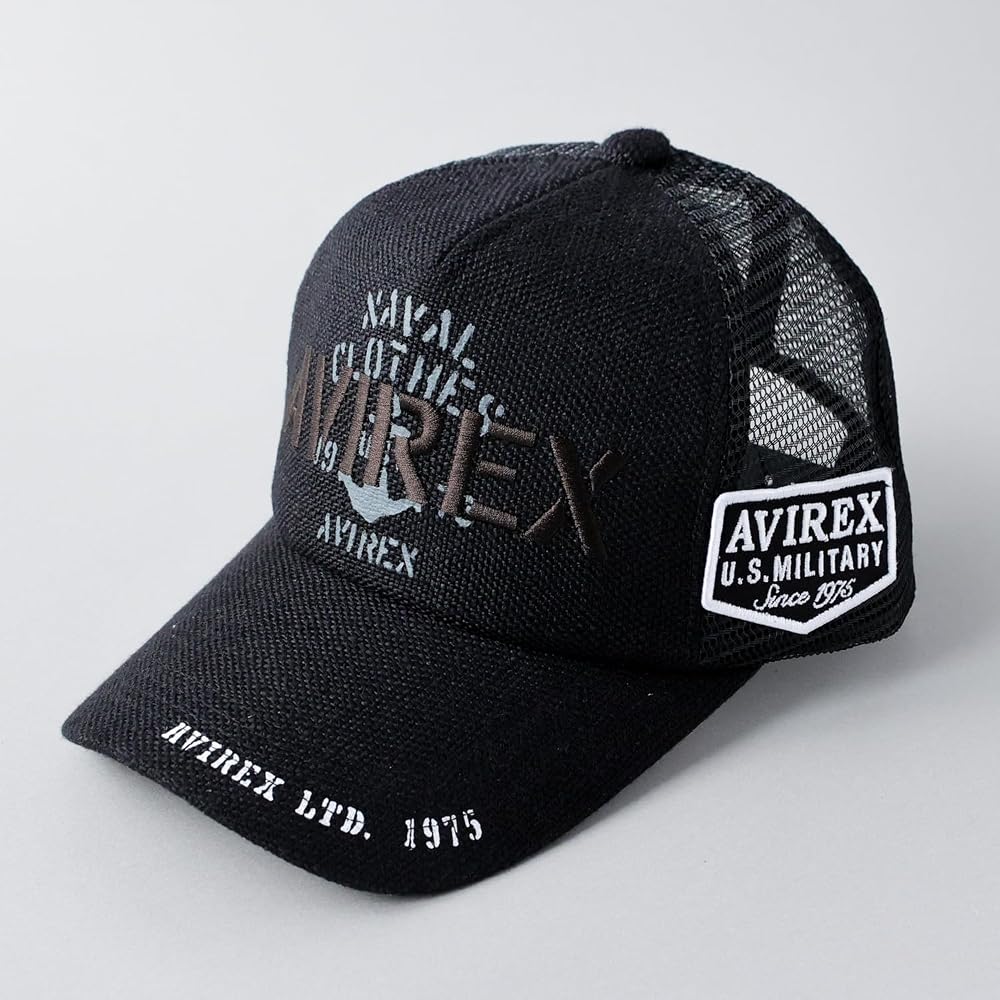 AVIREX Standard Military Mesh Cap Black XL Denim Jute Big Size Baseball Hat for Men
